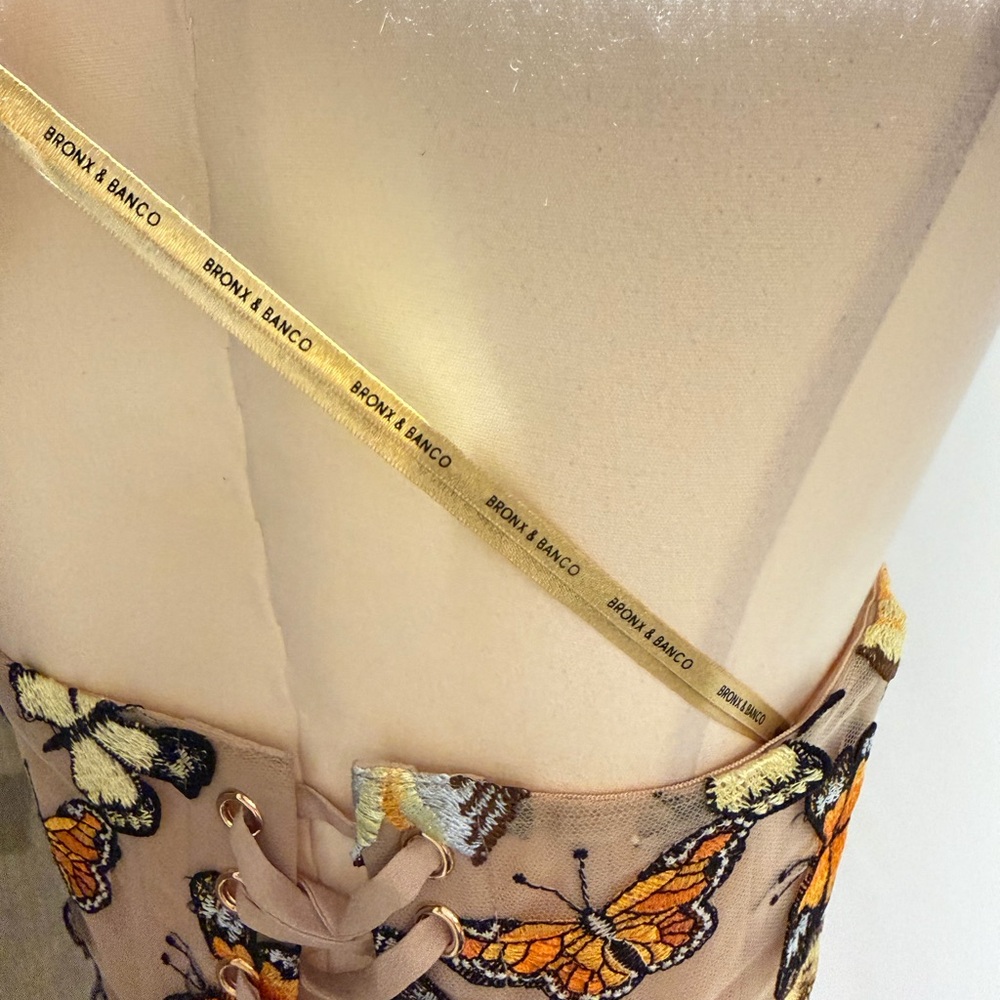 Bronxandbanco Strapless Butterfly Appliqué Bustier Top - Orange, Blue, Cream - Picture 6 of 15